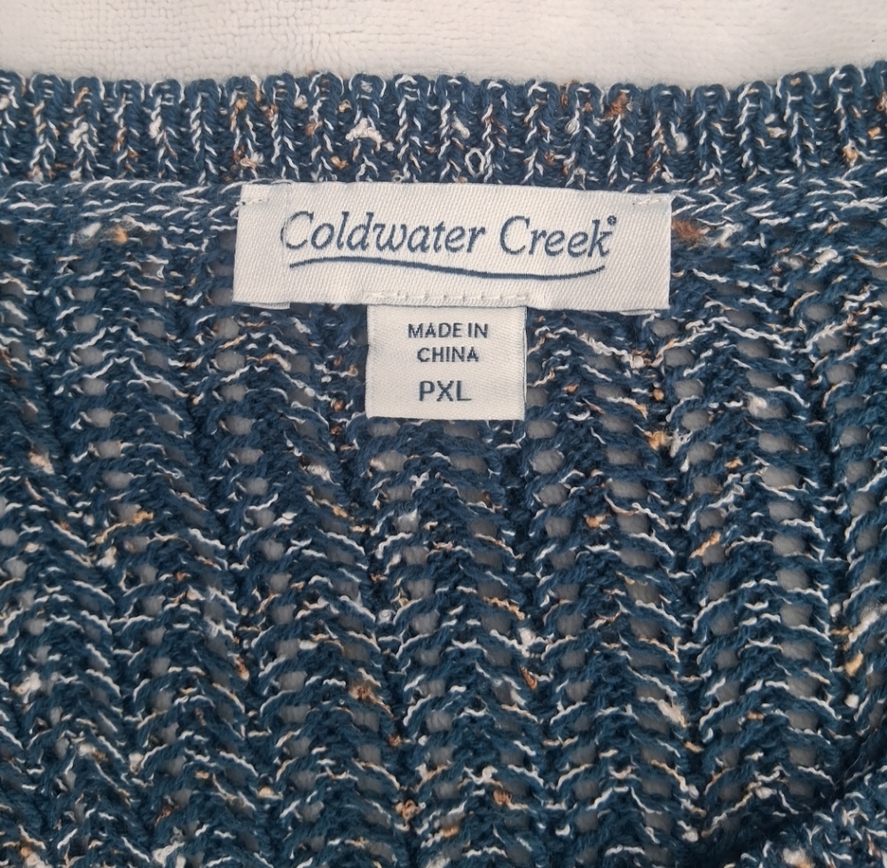 Coldwater Creek Sweater Teal Open Knit Pullover Sweater Petite XL - Picture 3 of 16